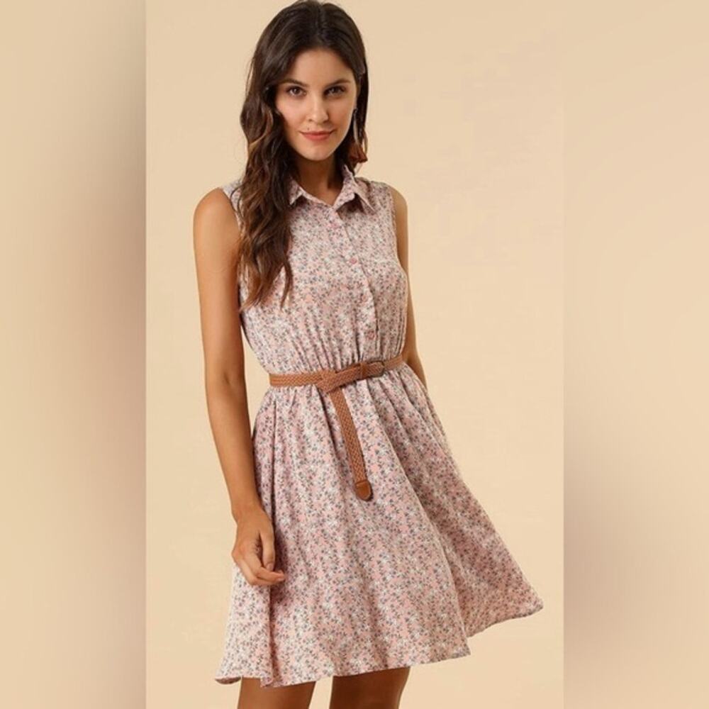 Allegra K Cream Floral Sleeveless Dress Size XS NWT